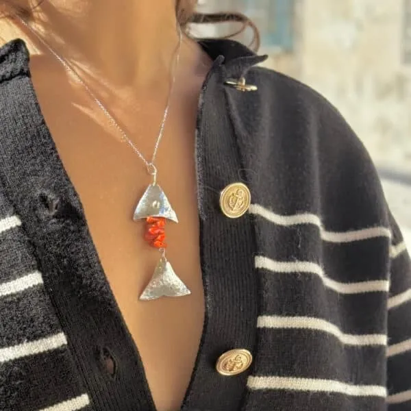 Collier poisson et corail en argent 