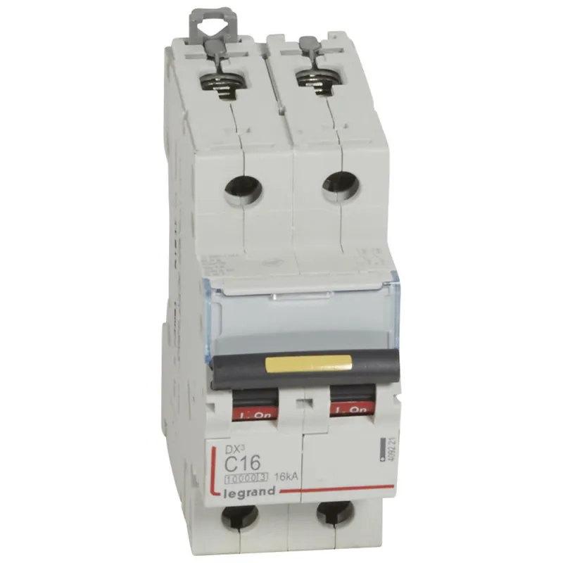Disjoncteur DX10000 16kA arrivée haute et départ bas à vis 2P 230V~ à 400V~ 16A courbe C 2 modules (409221)