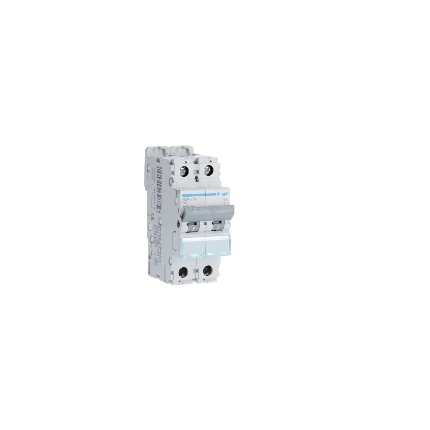 NGN204 Hager - Disjoncteur 2P 4A courbe D 6-10kA Bornes alignées