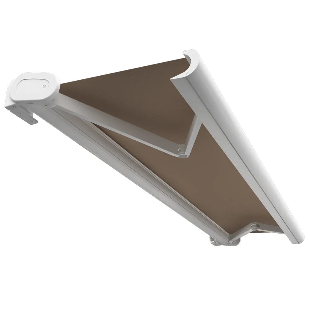 Store banne coffre intégral hevoa 4,05x3,50 m (motorisé secours à télécommande + led - blanc satiné ral9010 - taupe)